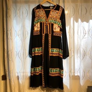 Black long sleeved embroidered dress